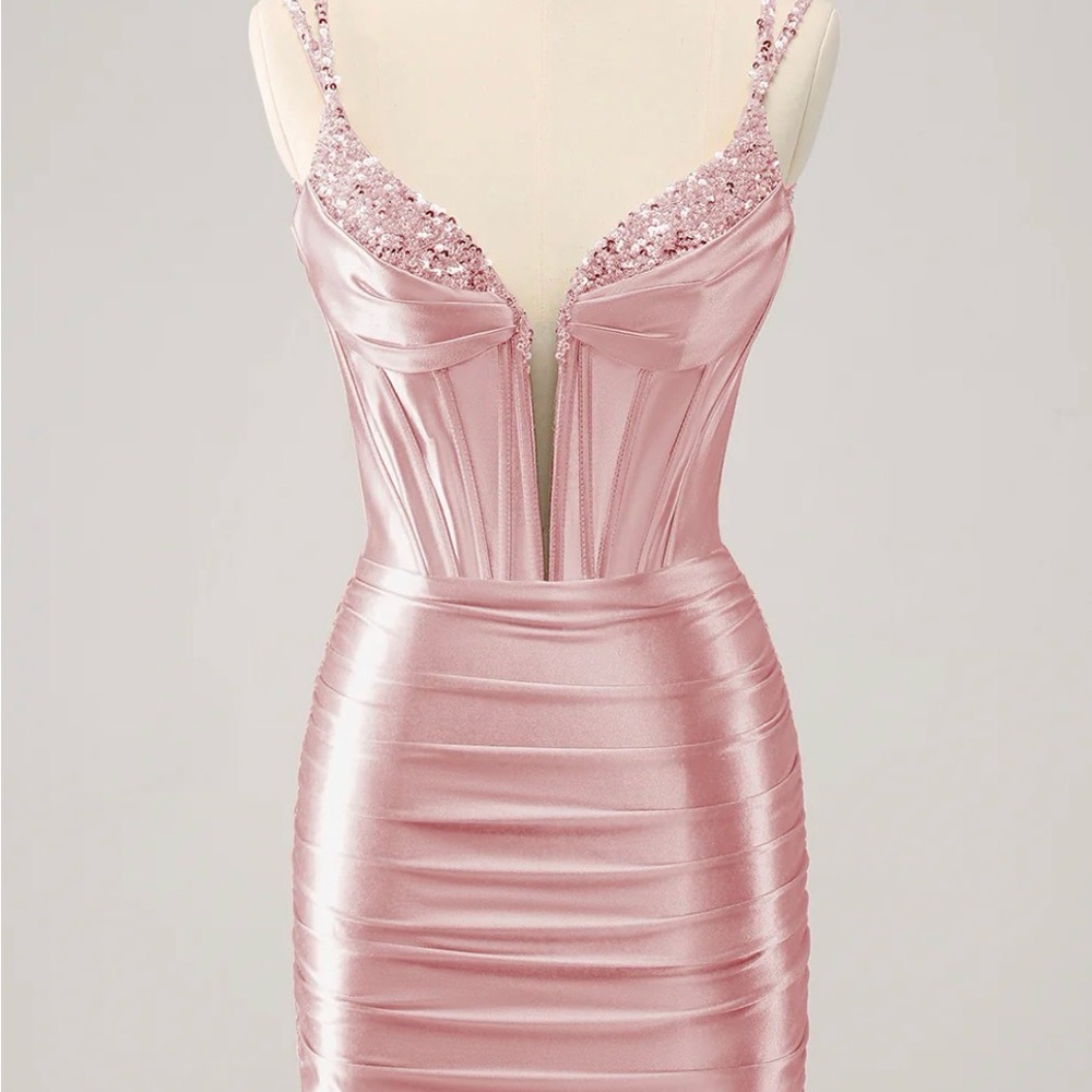 Zapaka Golden Spaghetti Straps Bodycon Corset Homecoming Dress with Sequins size